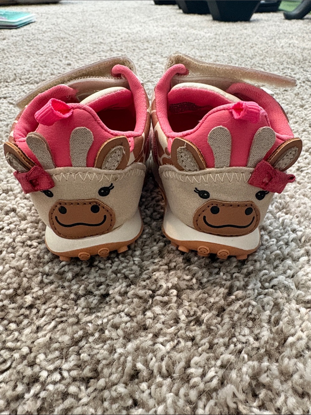 Athletic Works Pink and Beige Giraffe Accent Baby Velcro Sneakers